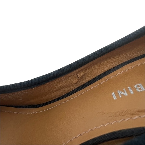 Gianni Bini Navy White Striped Peep Toe Buckle Heels Size 7 1/2 Women’s - Picture 14 of 14